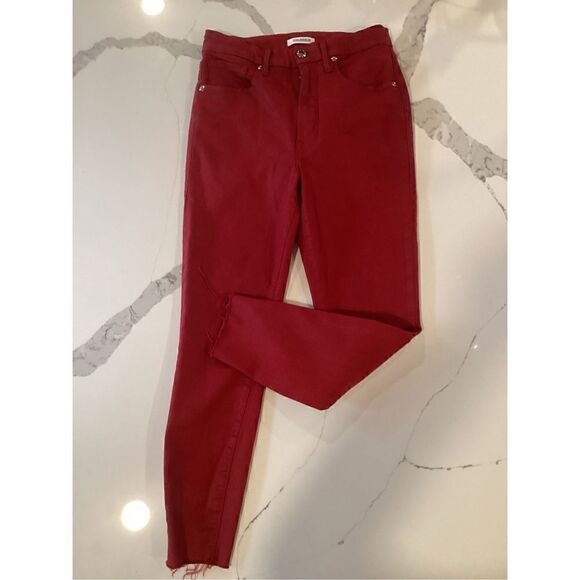 Good American Good Waist Crop Wax Skinny Jeans Sz 8/29 Ruby Stretch Raw Hem - Picture 2 of 8